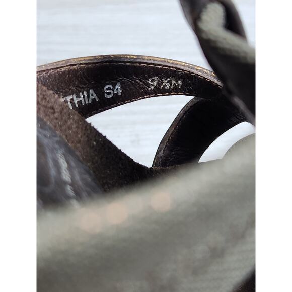 Donald J Pliner  Mule Sandals Bronze Brown Cork Heel Size 9.5 Womens Bethia - Picture 7 of 10